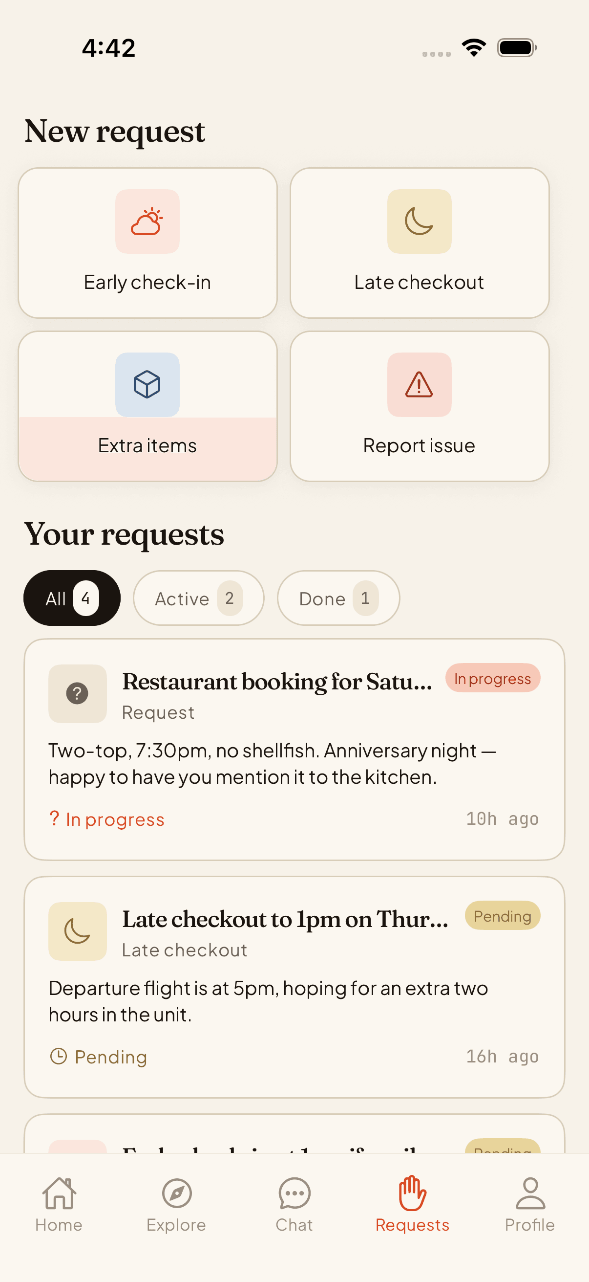 Guest requests list
